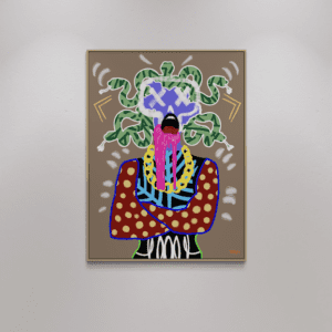 Medusa art on canvas displayed on wall